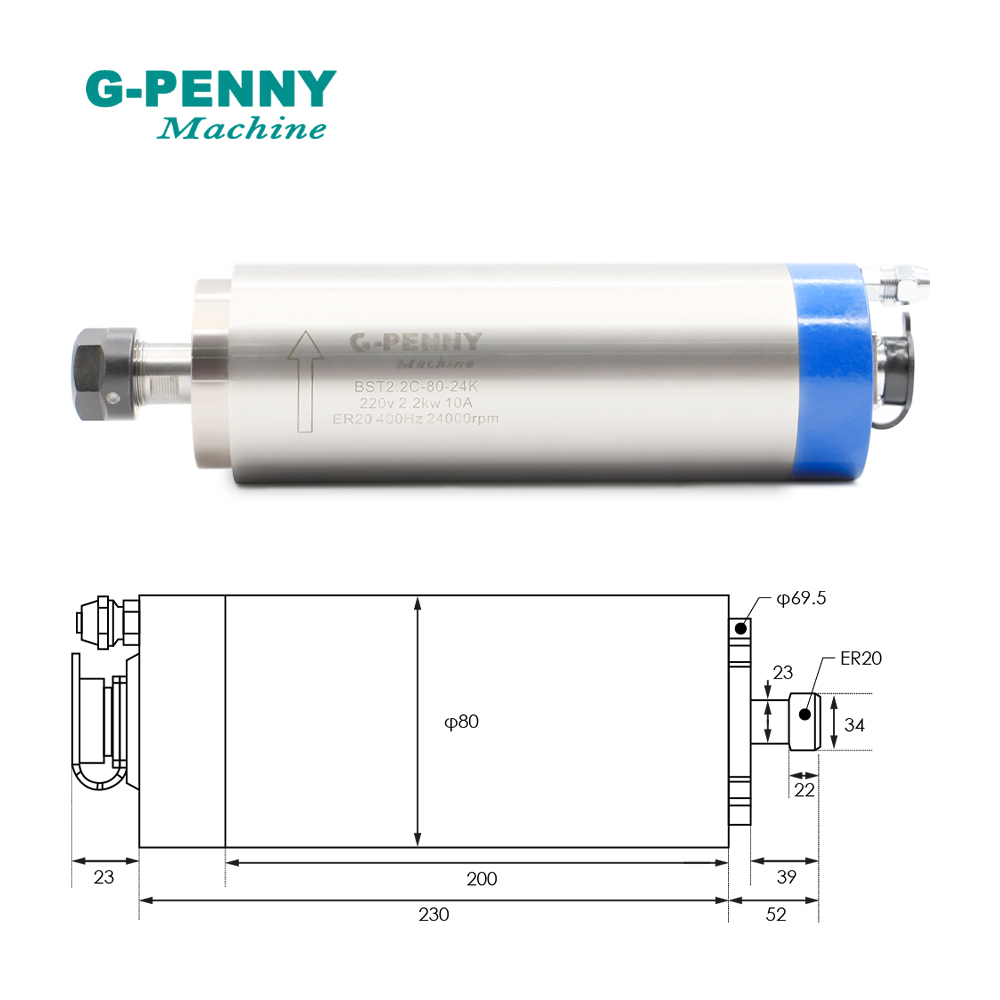 G-PENNY 2.2kw ER20 Water Coole - огляд і ціна 2.2Kw Water Cooled Spindle Kit Vfd