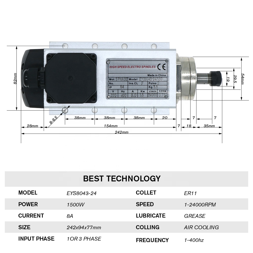 1.5kw Flash air Cooled Spindle - огляд і ціна Air Cooled 1.5Kw Spindle Motor Inverter 110V