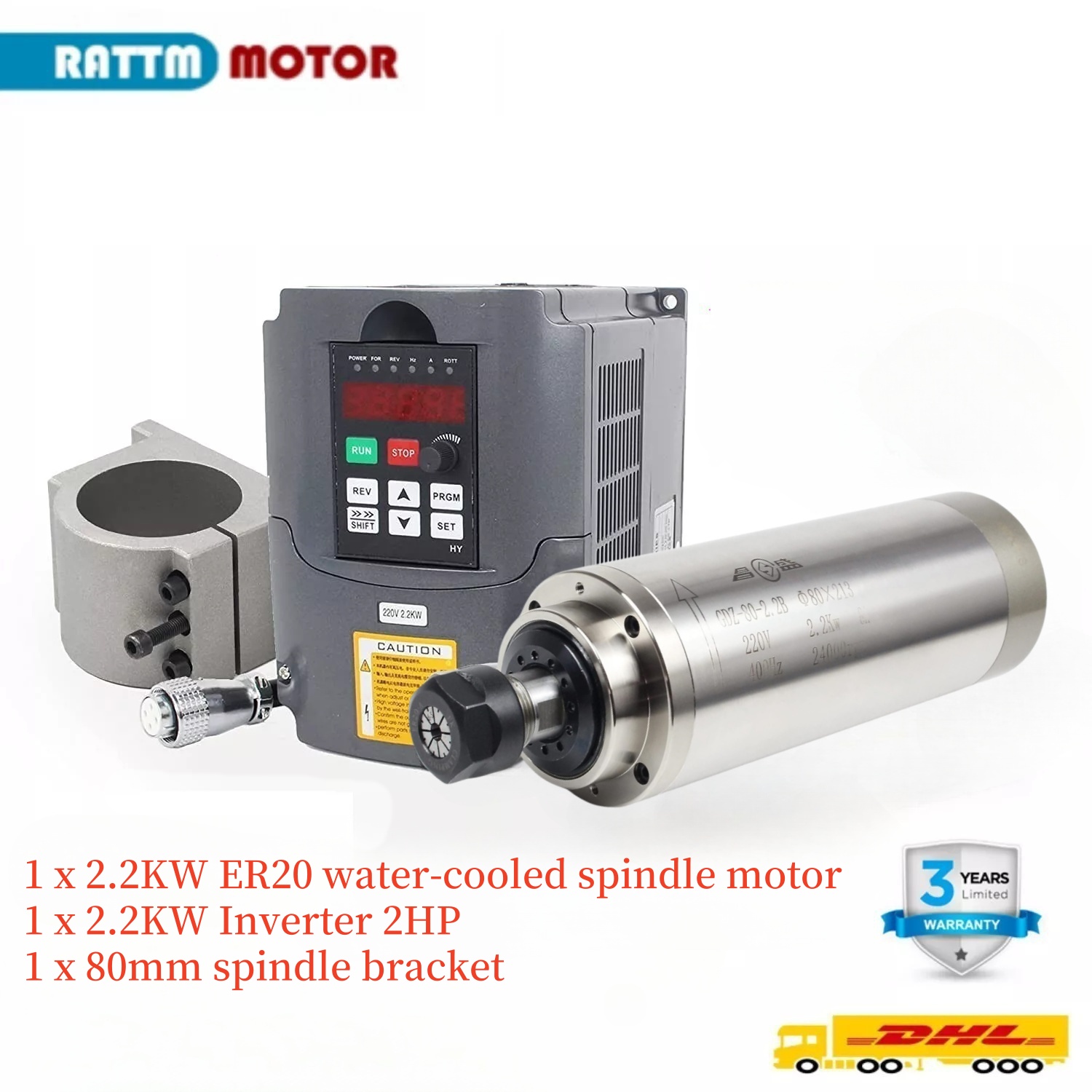 2.2KW 110V or 220V 8A GDZ-80-2 - огляд і ціна 2.2Kw Water Cooled Spindle Kit Vfd