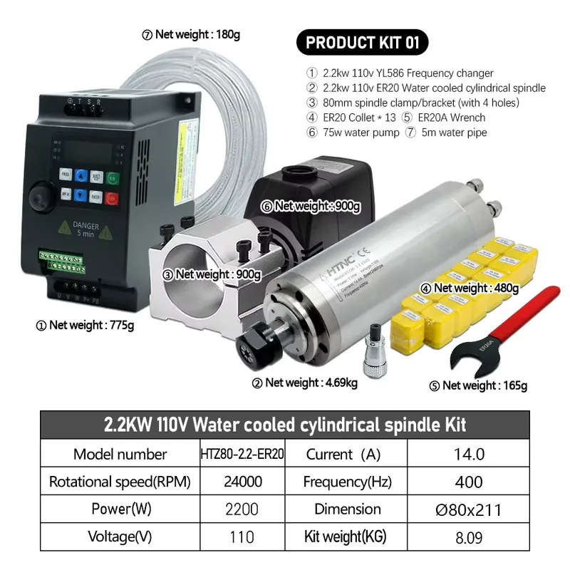 Brazil Shipped 2.2kw 220V 110V - огляд і ціна 2.2Kw Water Cooled Spindle Kit Vfd