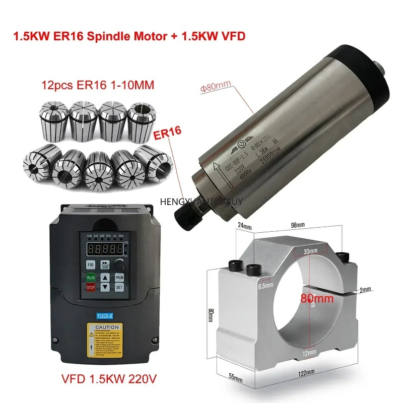 Air Cooled 800W 1500W 2200W Sp - огляд і ціна Er20 Collet Chuck Spindle Motor 220V